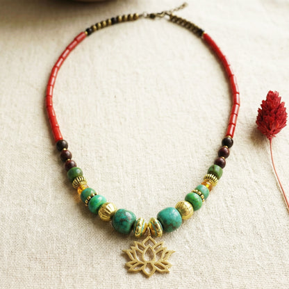 Lotus Flower Boho Beaded Necklace - Verna Artisan Works