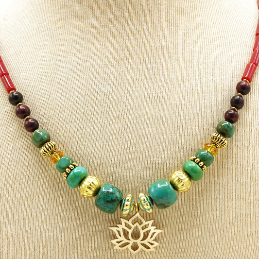 Lotus Flower Boho Beaded Necklace