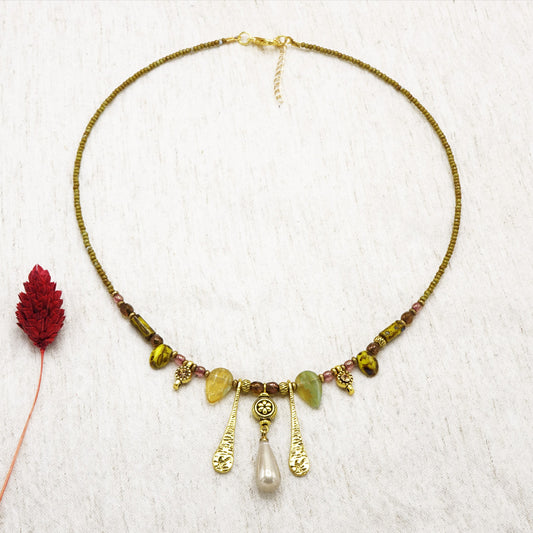Boho Beaded Necklace with Pendant Charms