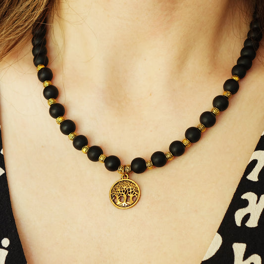 Beaded Black Jade Necklace