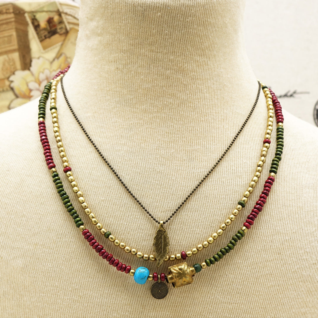 Boho Beaded Leaf Necklace