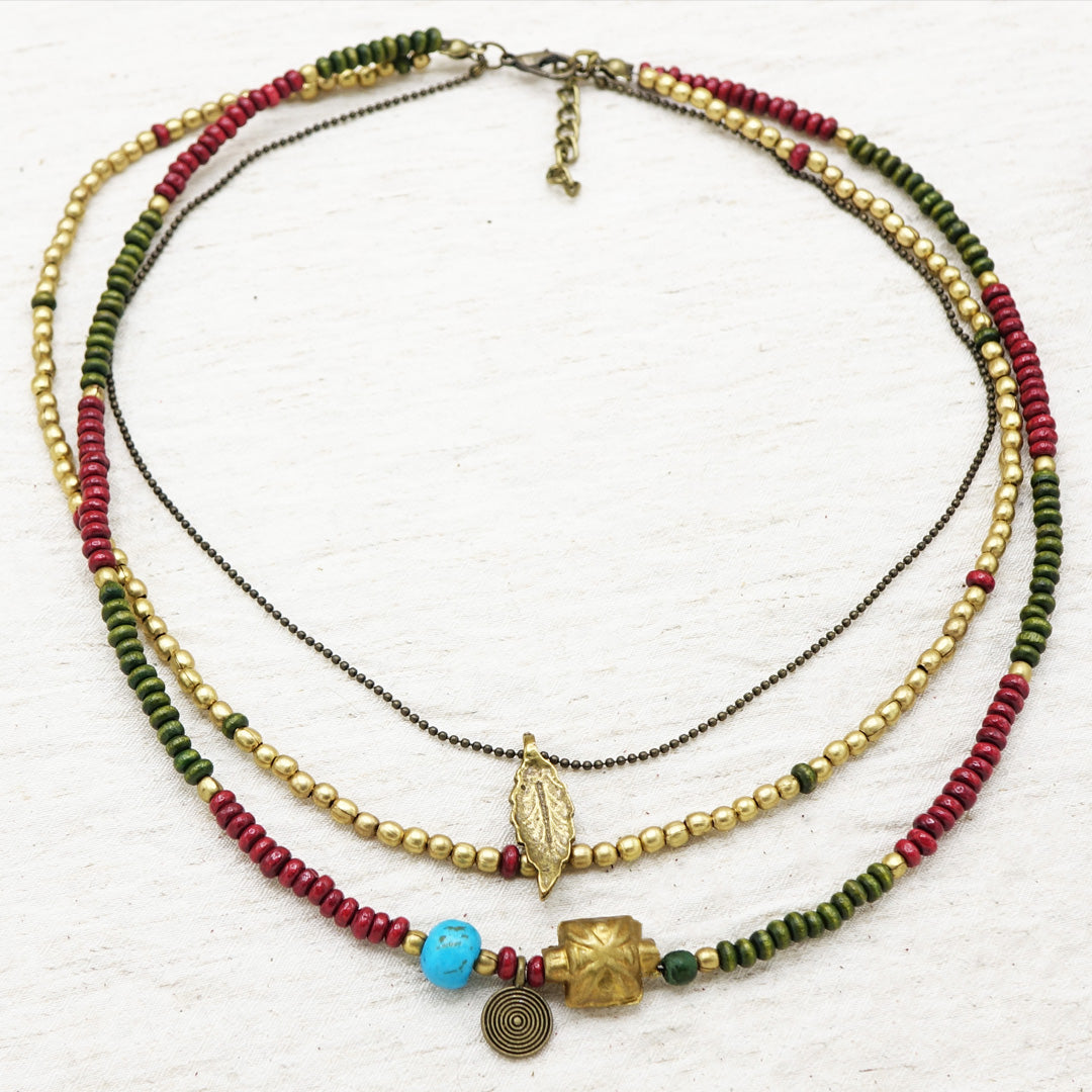 Boho Beaded Leaf Necklace