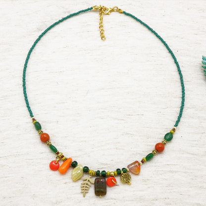 Boho Beaded Leaf Necklace