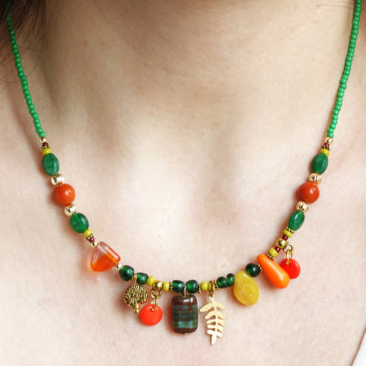 Boho Beaded Leaf Necklace