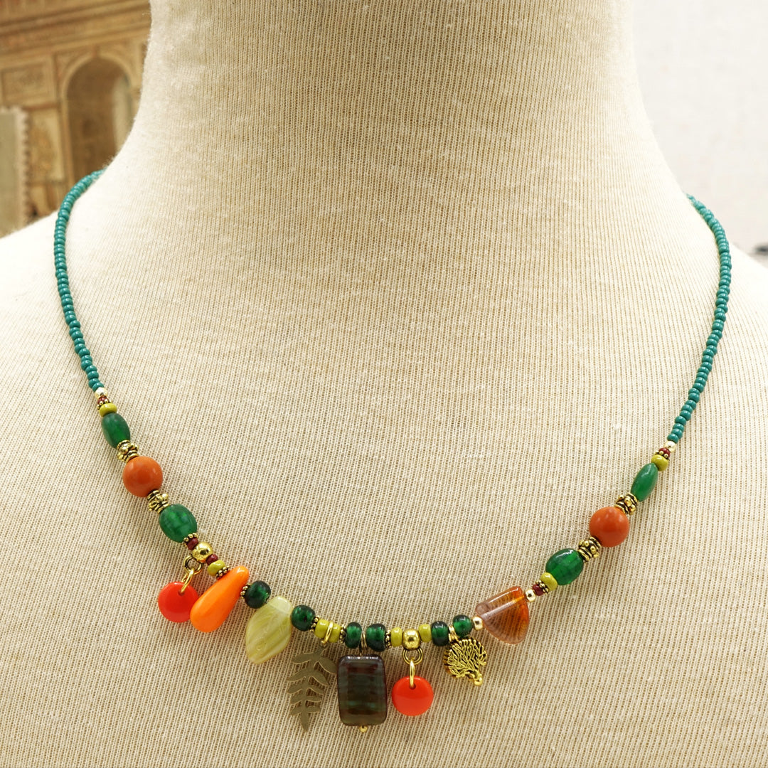 Boho Beaded Leaf Necklace