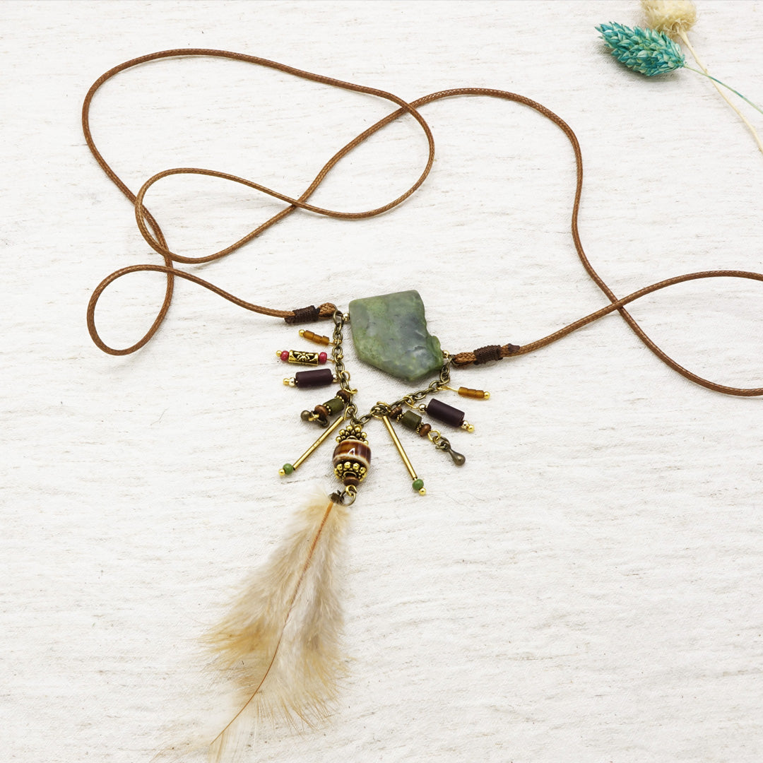 Boho Long Variscite Stone Necklace