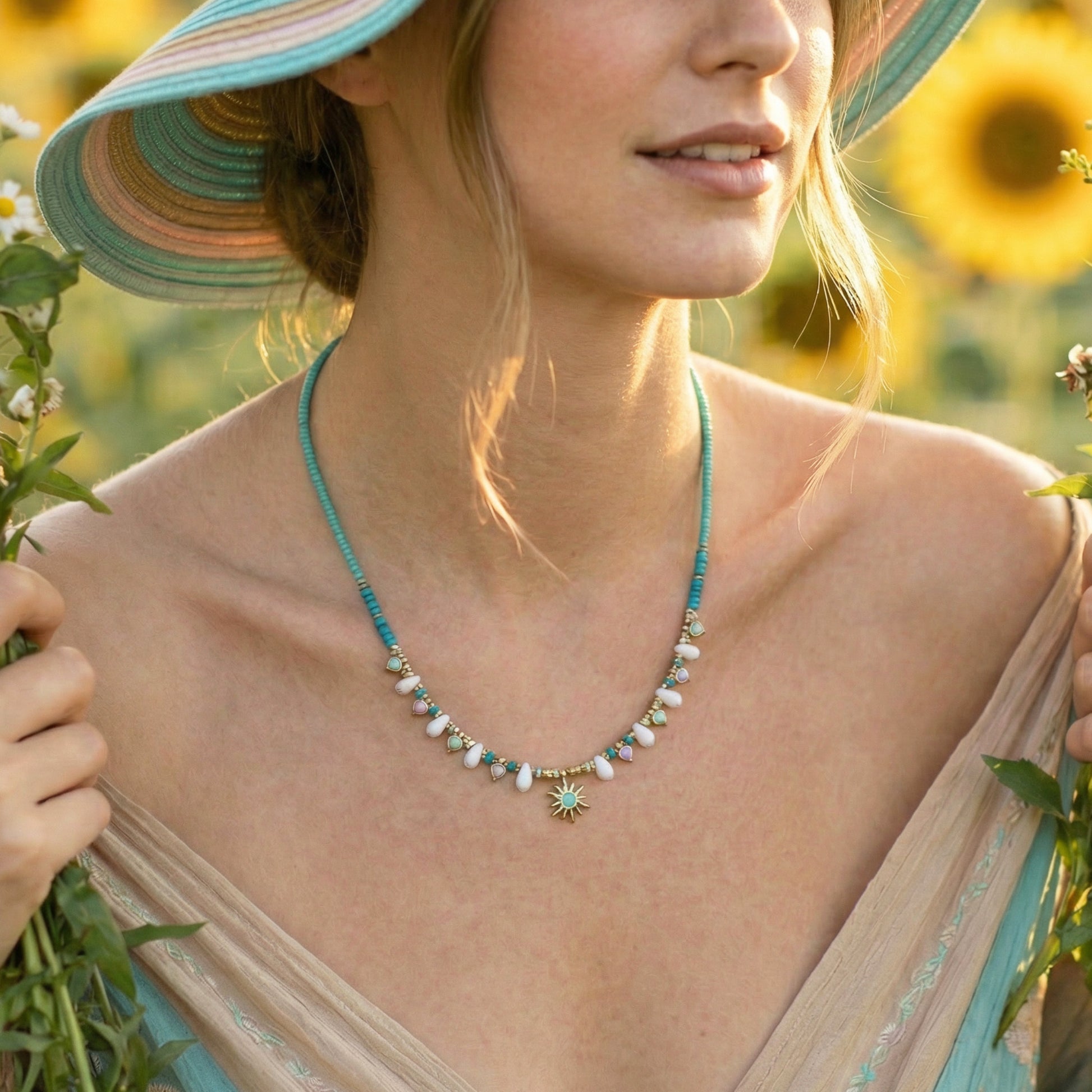 Boho Turquoise Beaded Necklace