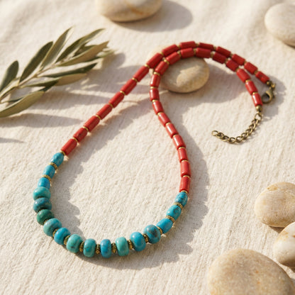 Red & Turquoise Beaded Necklace