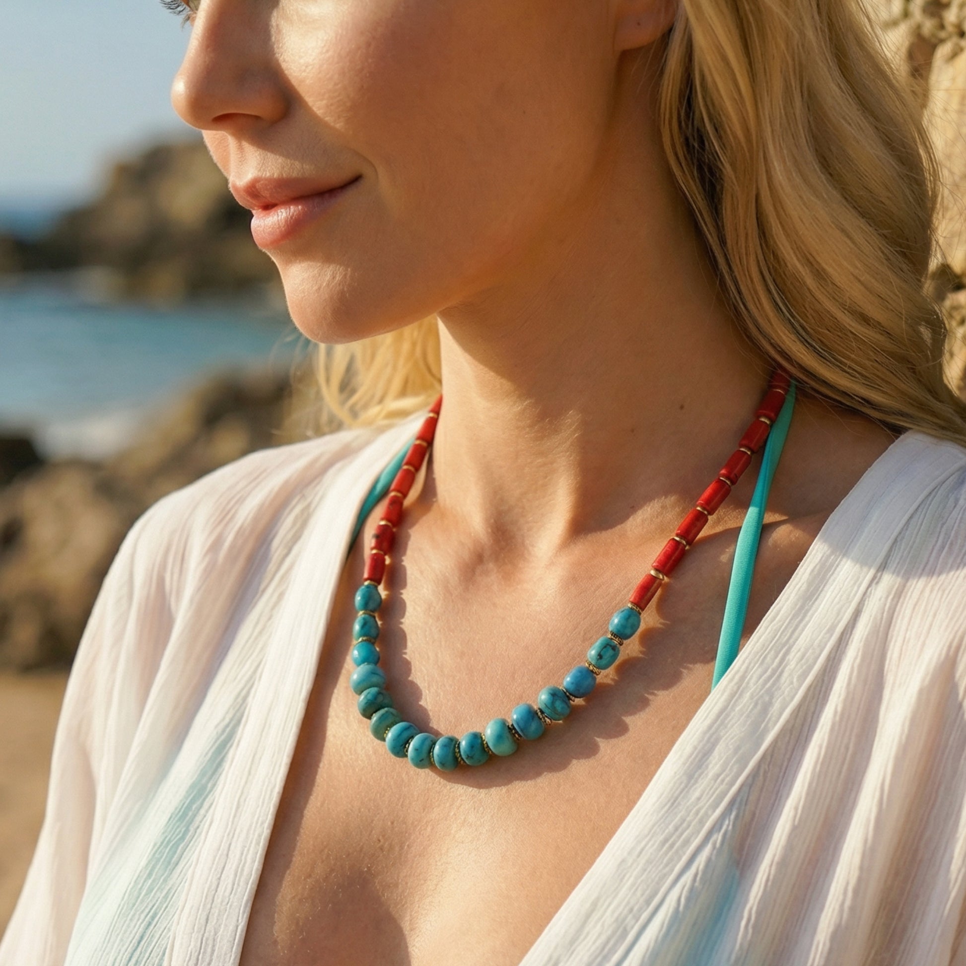 Red & Turquoise Beaded Necklace