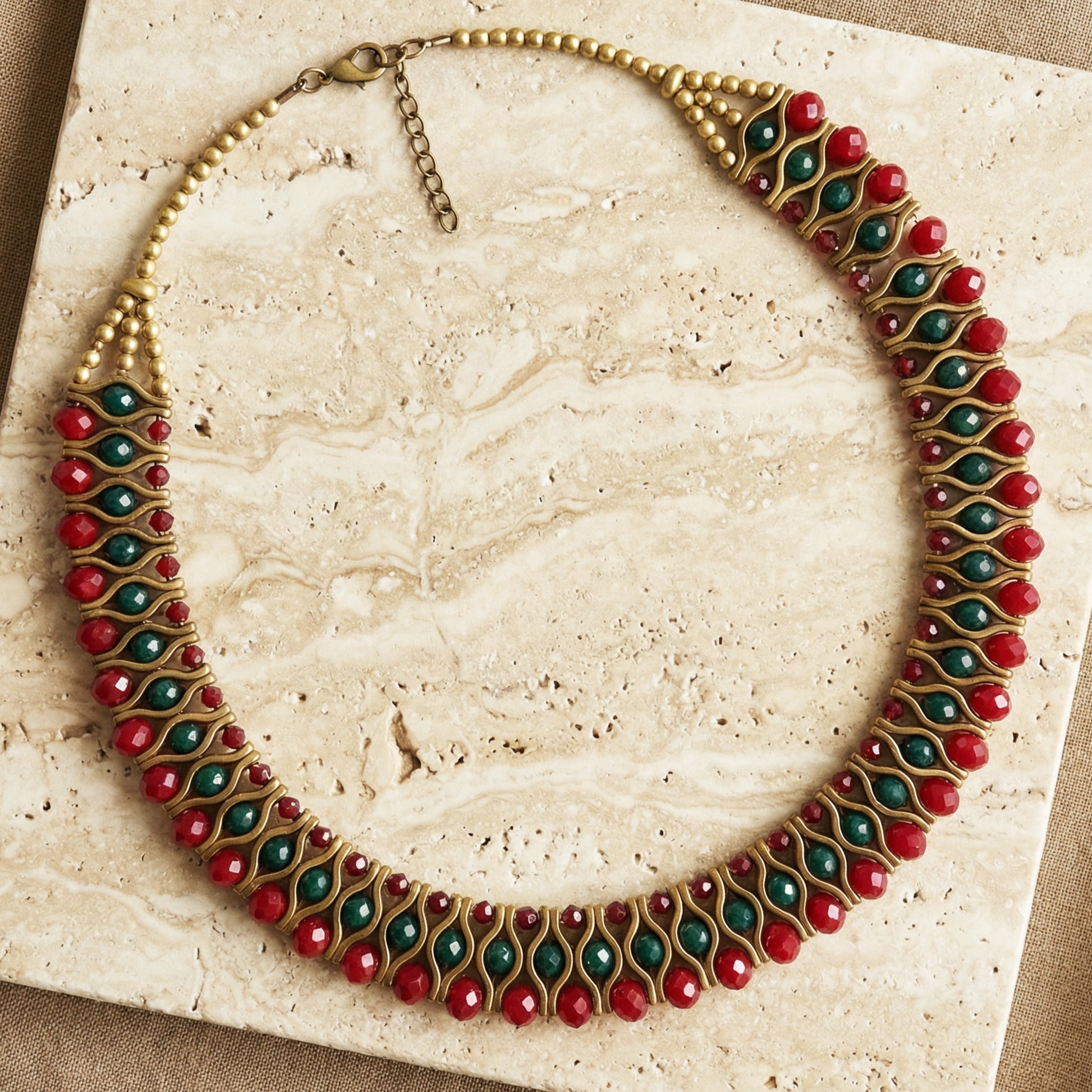 Red & Green Beaded Statement Necklace - Verna Artisan Works