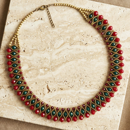 Red & Green Beaded Statement Necklace