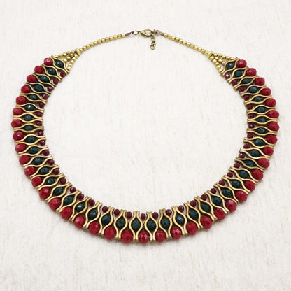 Red & Green Beaded Statement Necklace - Verna Artisan Works