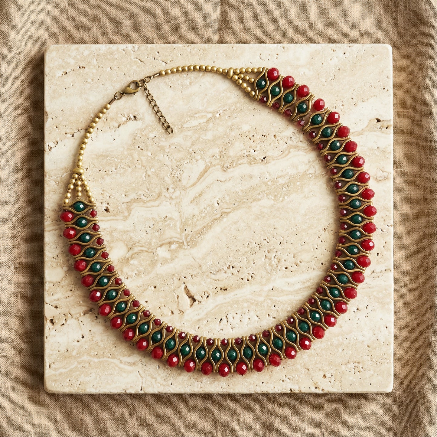 Red & Green Beaded Statement Necklace - Verna Artisan Works