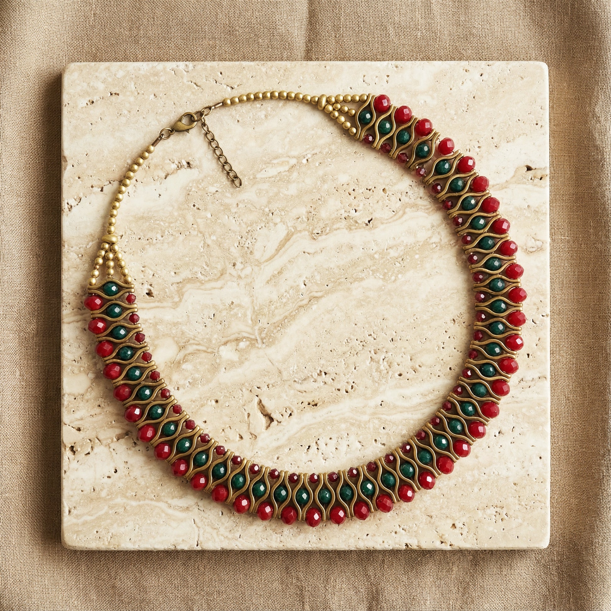 Red & Green Beaded Statement Necklace - Verna Artisan Works
