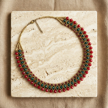 Red & Green Beaded Statement Necklace - Verna Artisan Works