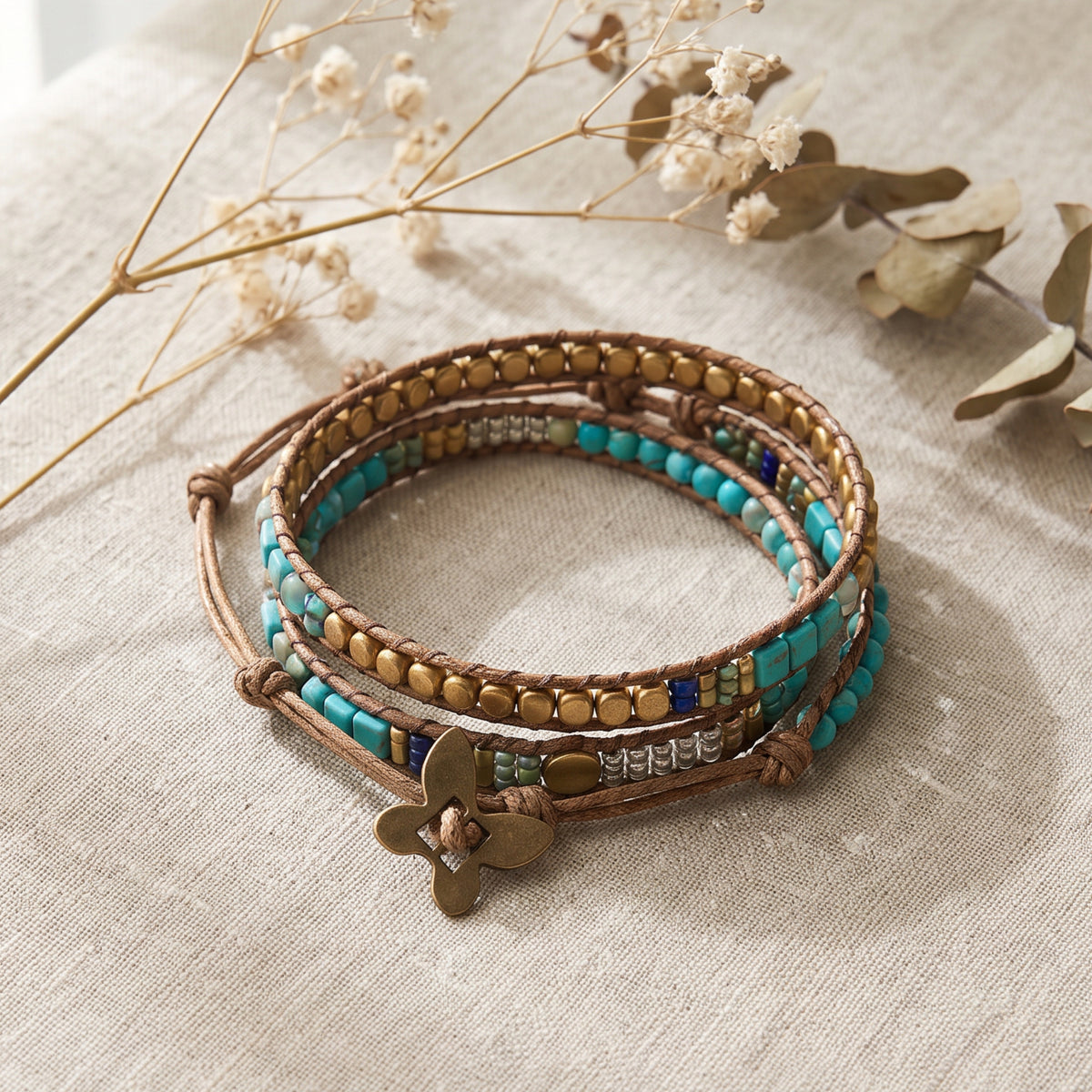 Beaded Multi-Layer Boho Turquoise Wrap Bracelet