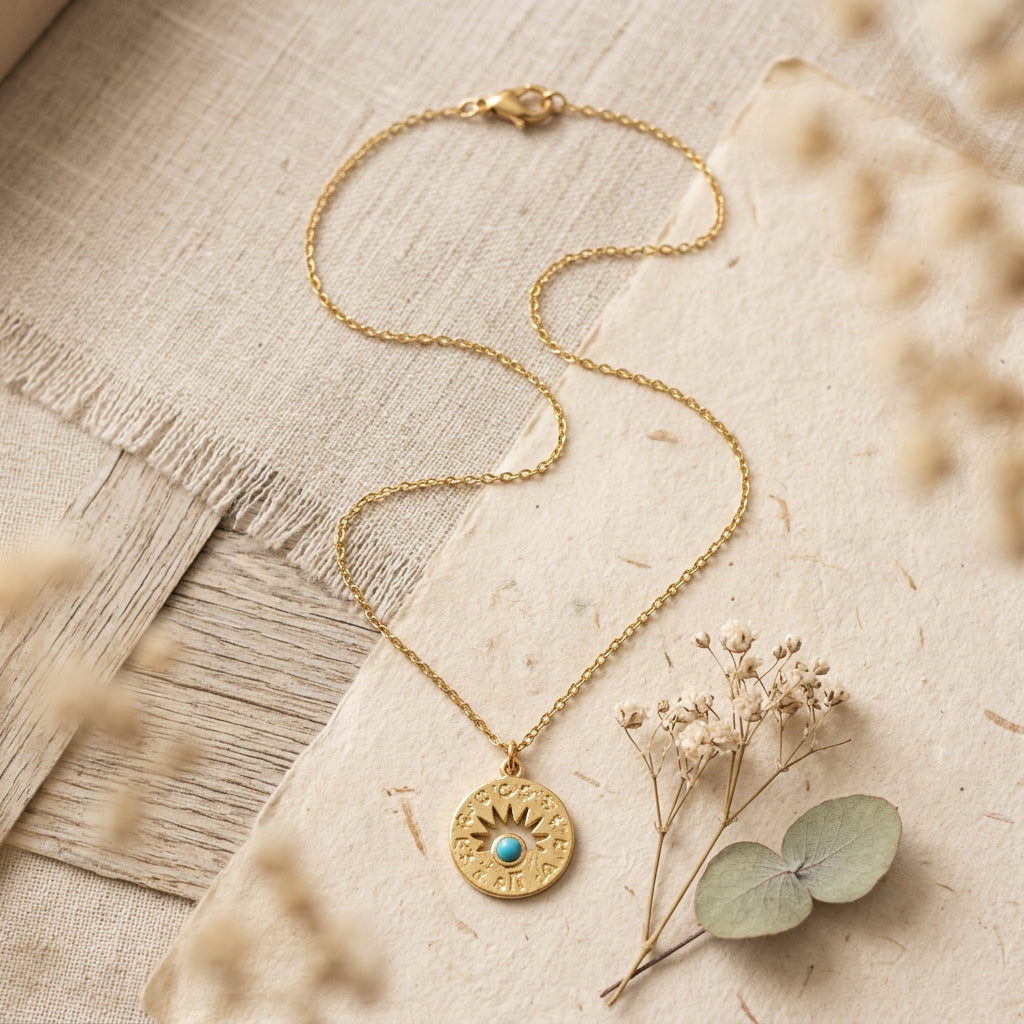 Celestial Turquoise Sun Necklace