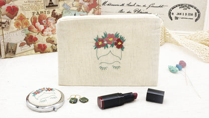 Hand-Embroidered Frida Kahlo Clutch