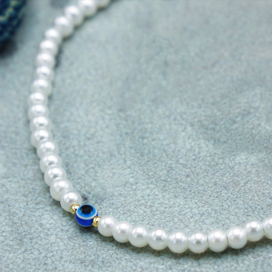 Pearl Beaded & Evil Eye Necklace