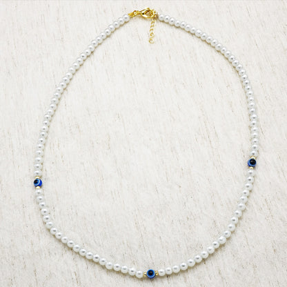 Pearl Beaded & Evil Eye Necklace