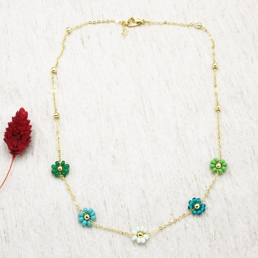 Boho Beaded Flower Necklace