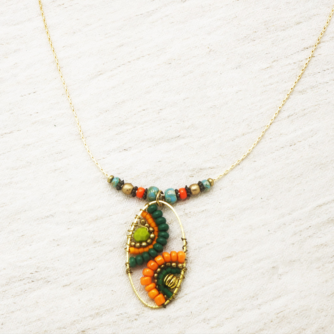 Boho Handwired Necklace - Citrus & Green