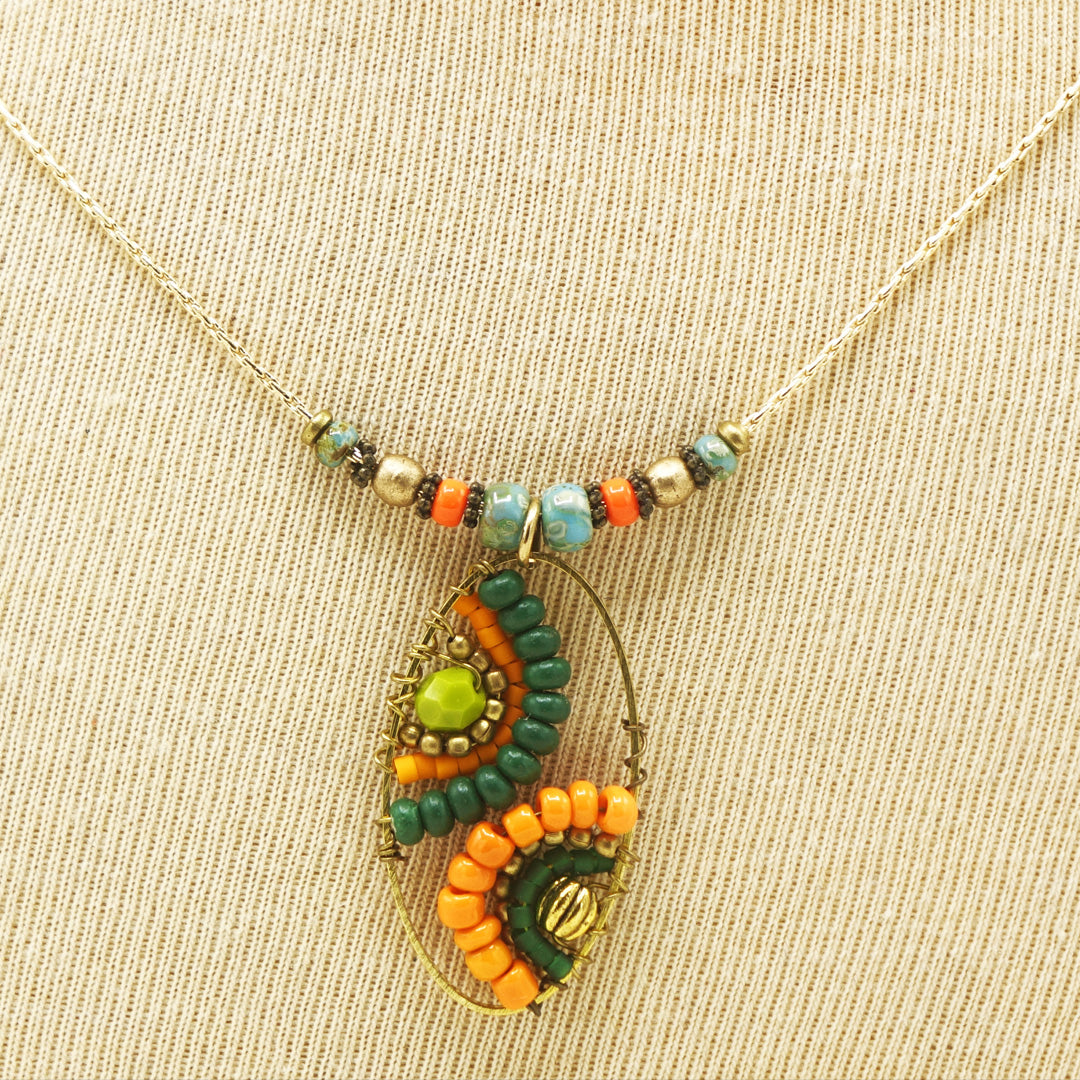 Boho Handwired Necklace - Citrus & Green