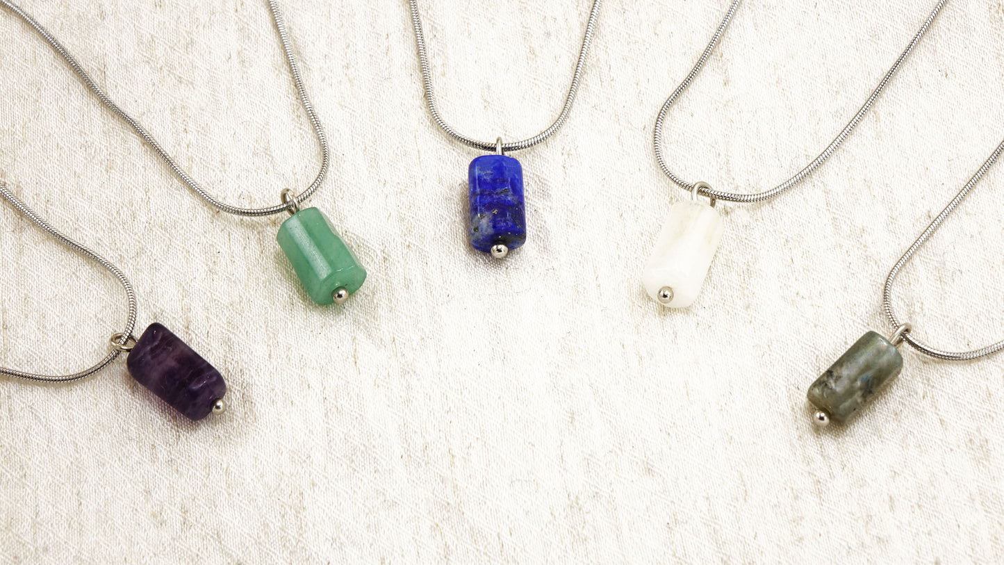 Lapis Lazuli Crystal Stone Necklace with Stainless Steel Chain