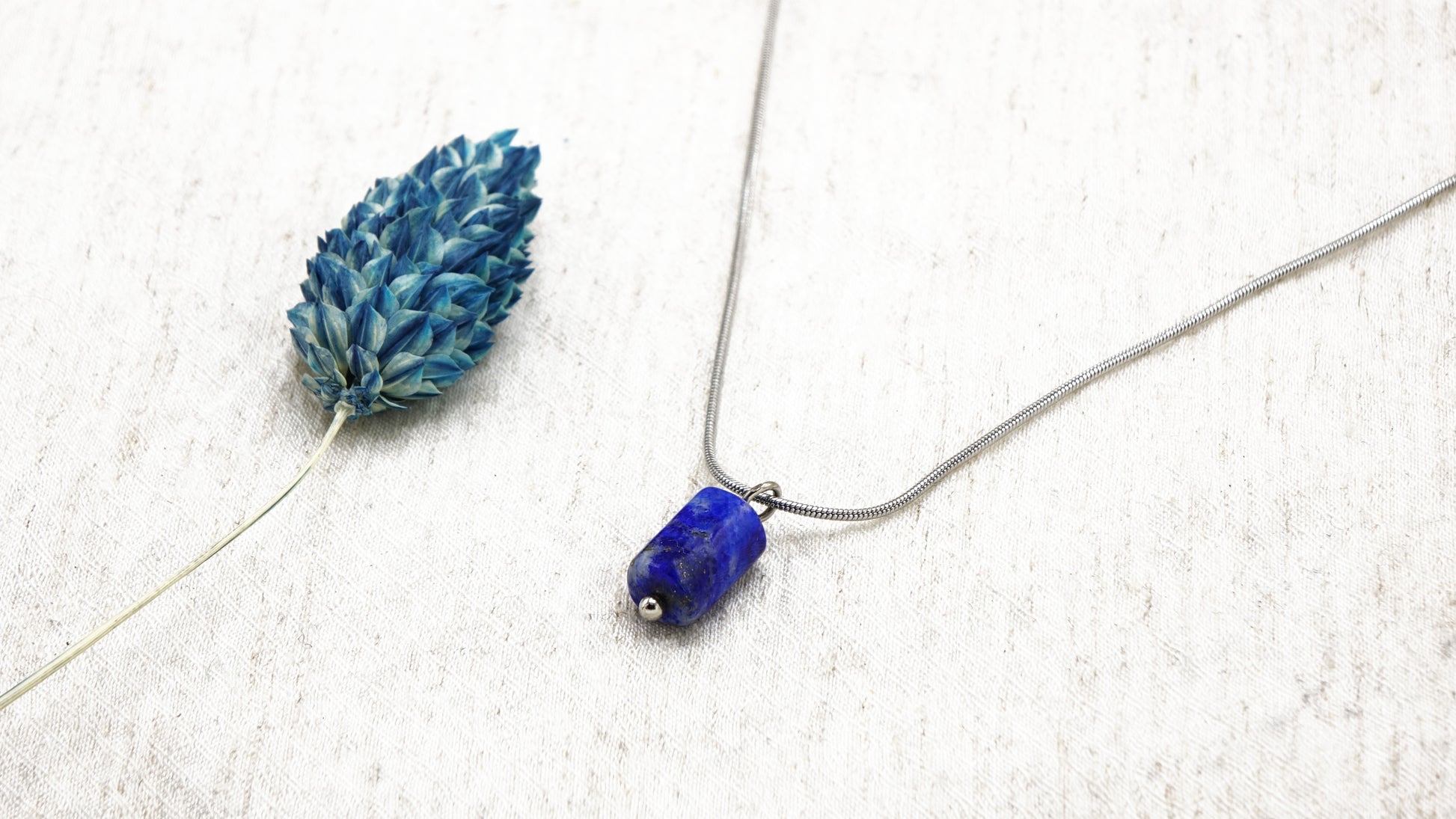 Lapis Lazuli Crystal Stone Necklace with Stainless Steel Chain