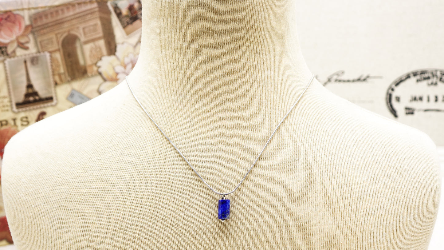 Lapis Lazuli Crystal Stone Necklace with Stainless Steel Chain