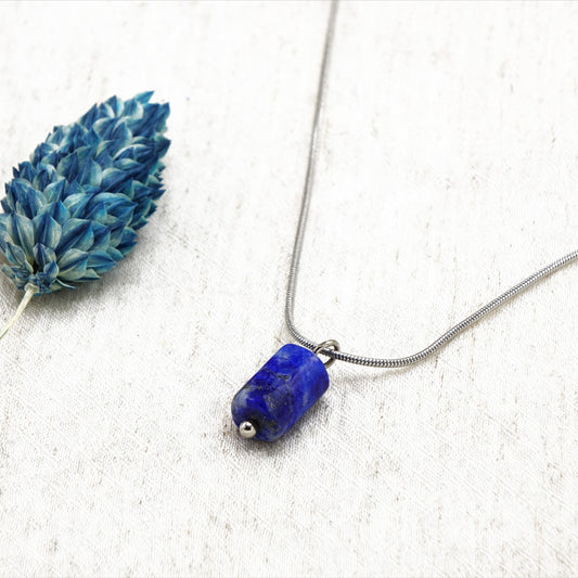 Lapis Lazuli Crystal Stone Necklace with Stainless Steel Chain