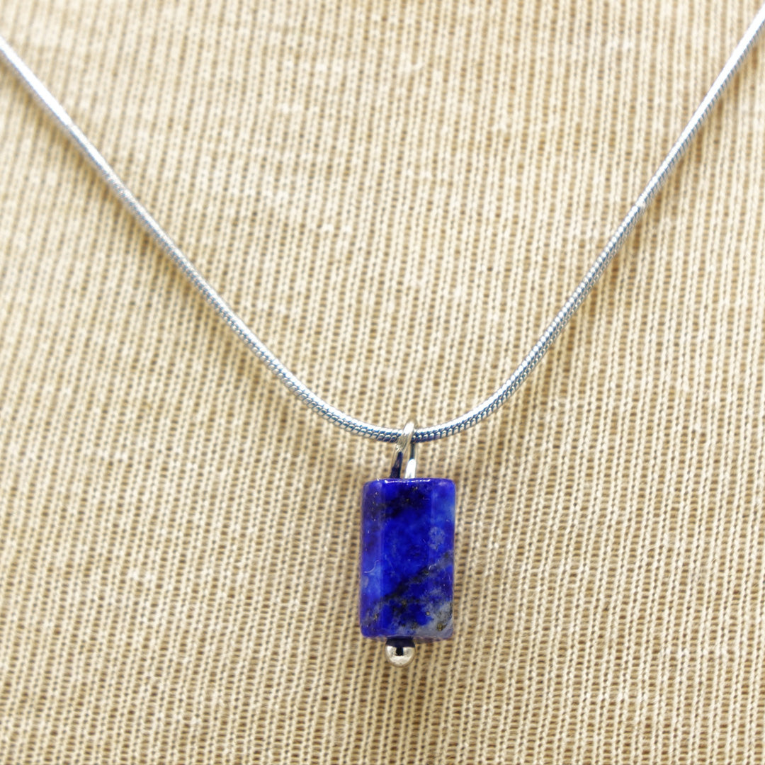 Lapis Lazuli Crystal Stone Necklace with Stainless Steel Chain