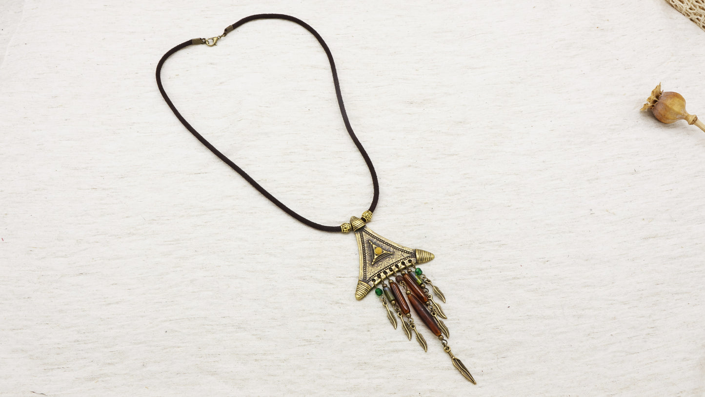 Long Beaded Feather Necklace