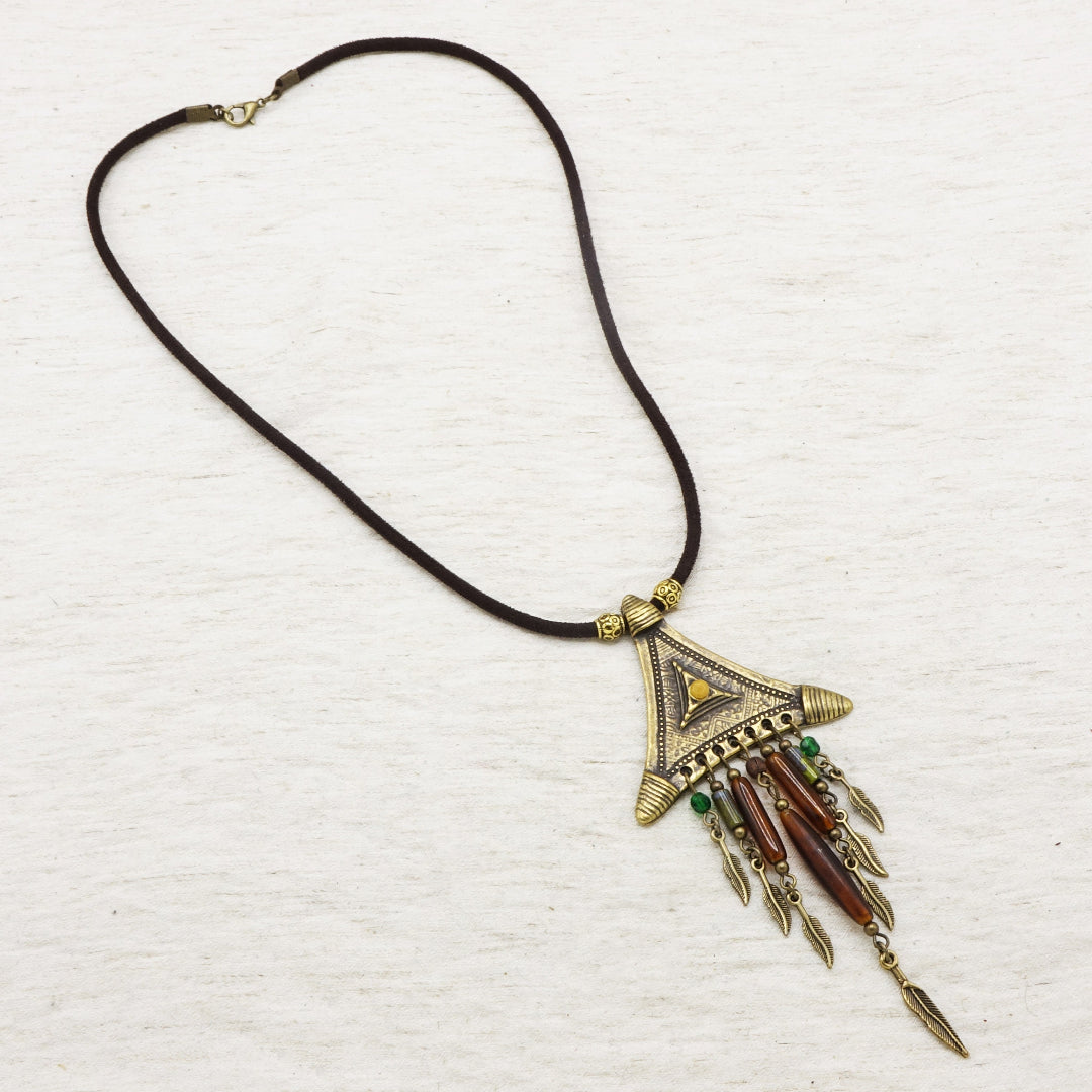 Long Beaded Feather Necklace