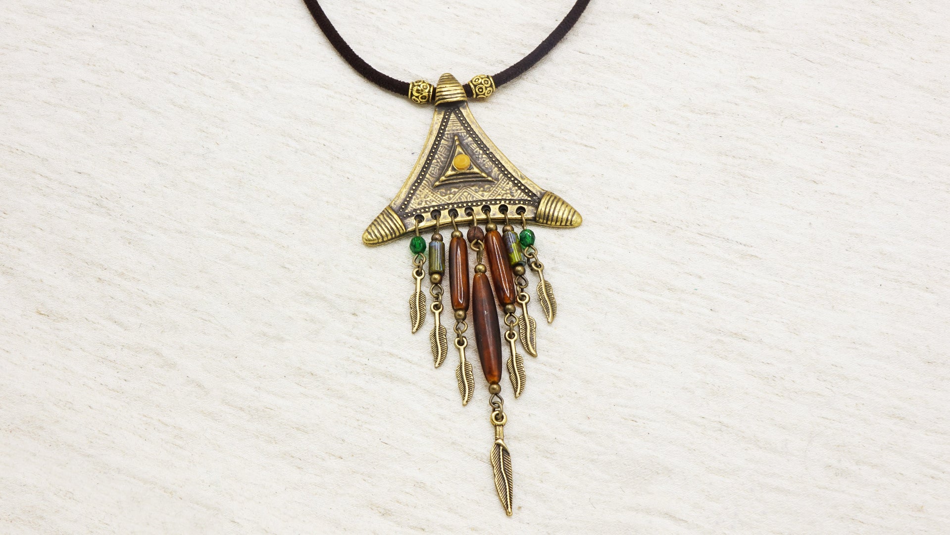 Long Beaded Feather Necklace
