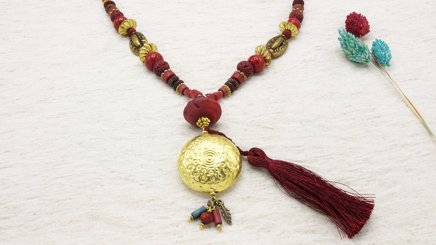 Long Beaded Tassel Necklace