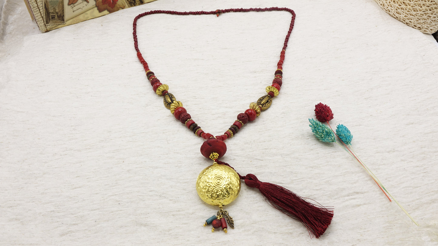 Long Beaded Tassel Necklace