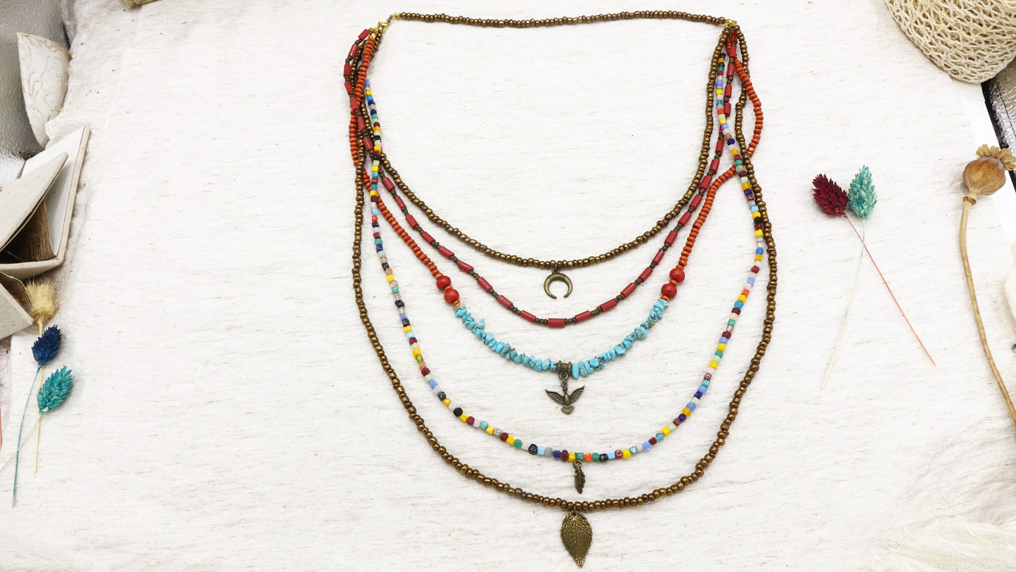 Long Layered Charm Necklace