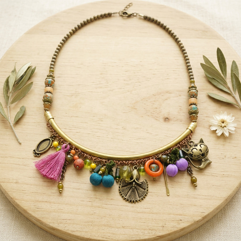 Cat Charm Statement Necklace - Verna Artisan Works
