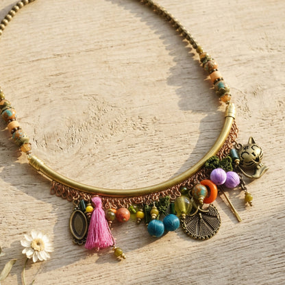 Cat Charm Statement Necklace - Verna Artisan Works