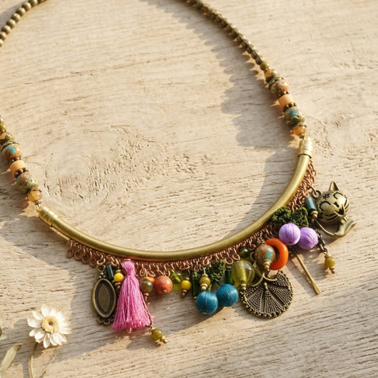 Cat Charm Statement Necklace - Verna Artisan Works