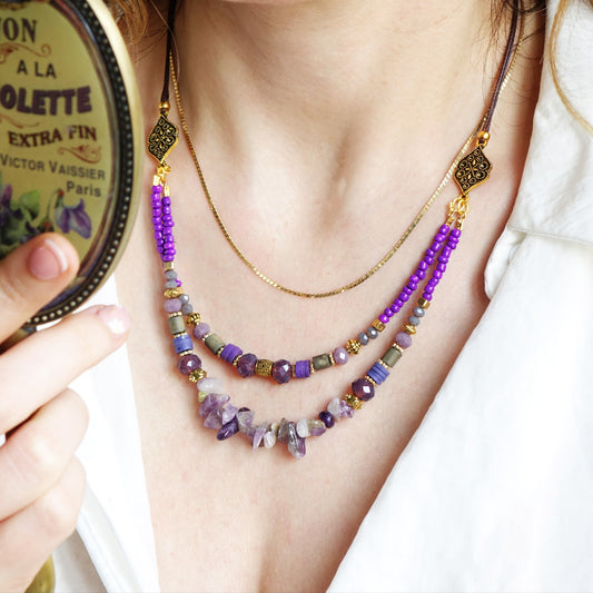 Boho Beaded Amethyst Necklace