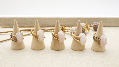 Rose Quartz Statement Ring – Wholesale Listing (Assorted Gold & Silver Bronze Bands) - Verna Artisan Works