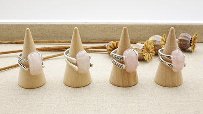 Rose Quartz Statement Ring – Wholesale Listing (Assorted Gold & Silver Bronze Bands) - Verna Artisan Works