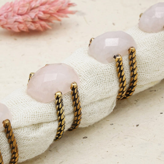 Rose Quartz Statement Ring – Wholesale Listing (Assorted Gold & Silver Bronze Bands) - Verna Artisan Works