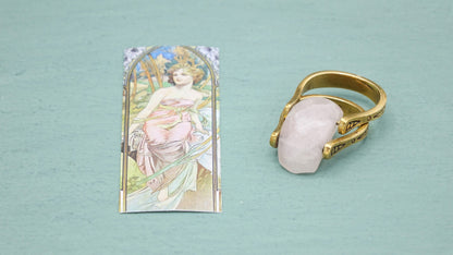 Rose Quartz Statement Ring – Wholesale Listing (Assorted Gold & Silver Bronze Bands) - Verna Artisan Works