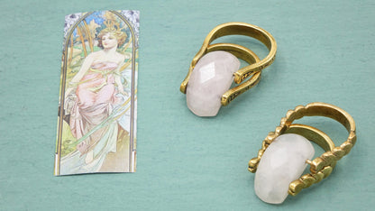 Rose Quartz Statement Ring – Wholesale Listing (Assorted Gold & Silver Bronze Bands) - Verna Artisan Works