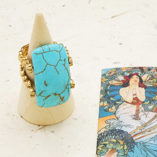 Turquoise Statement Ring – Wholesale Listing (Assorted Gold & Silver Bronze Bands) - Verna Artisan Works