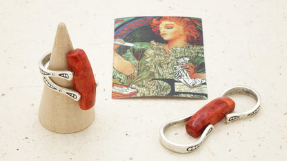 Coral Stone Ring – Wholesale Listing (Assorted Gold & Silver Bronze Bands)