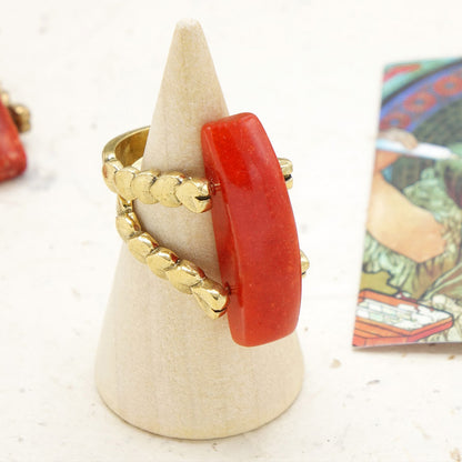 Coral Stone Ring – Wholesale Listing (Assorted Gold & Silver Bronze Bands)